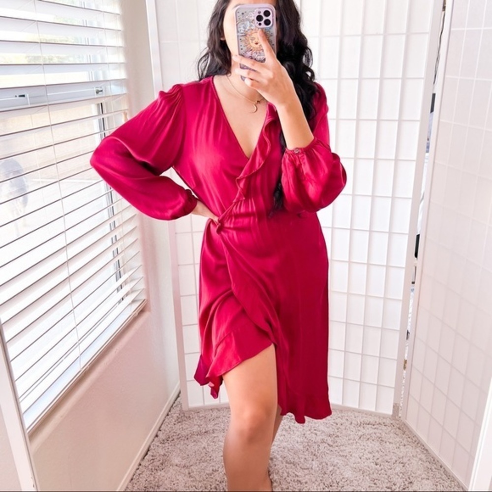 Velvet by Graham & Spencer Fuchsia Satin Wrap Dress